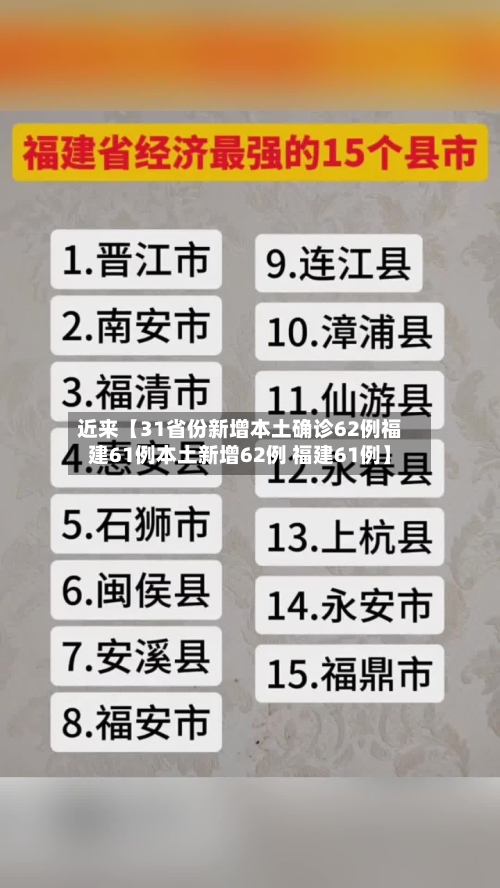 近来【31省份新增本土确诊62例福建61例本土新增62例 福建61例】