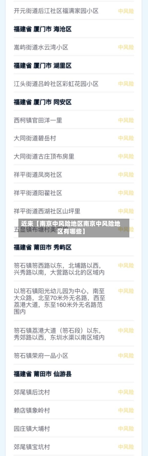 近来【南京中风险地区南京中风险地区有哪些】