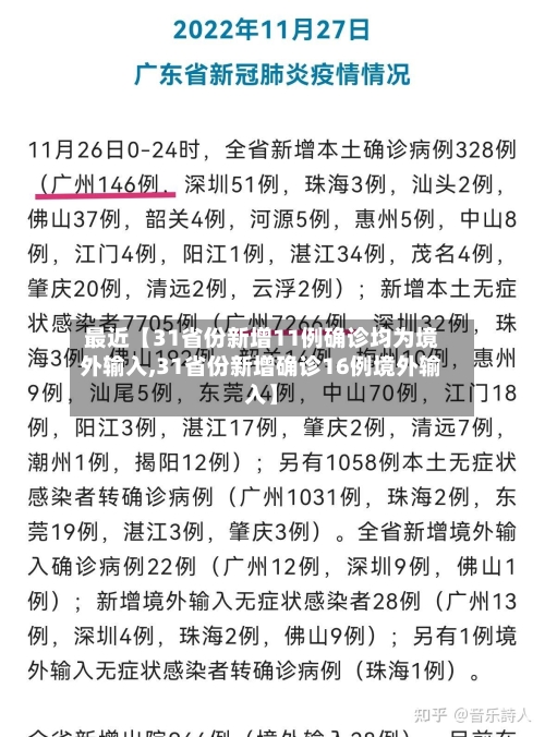最近【31省份新增11例确诊均为境外输入,31省份新增确诊16例境外输入】