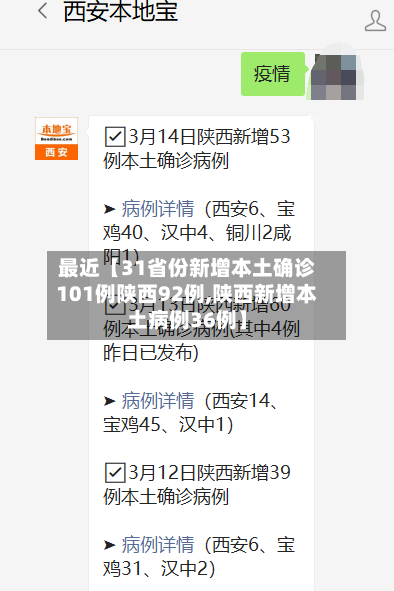 最近【31省份新增本土确诊101例陕西92例,陕西新增本土病例36例】